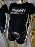 S dydžio juodi marškinėliai su užrašu ,,NORWAY,,