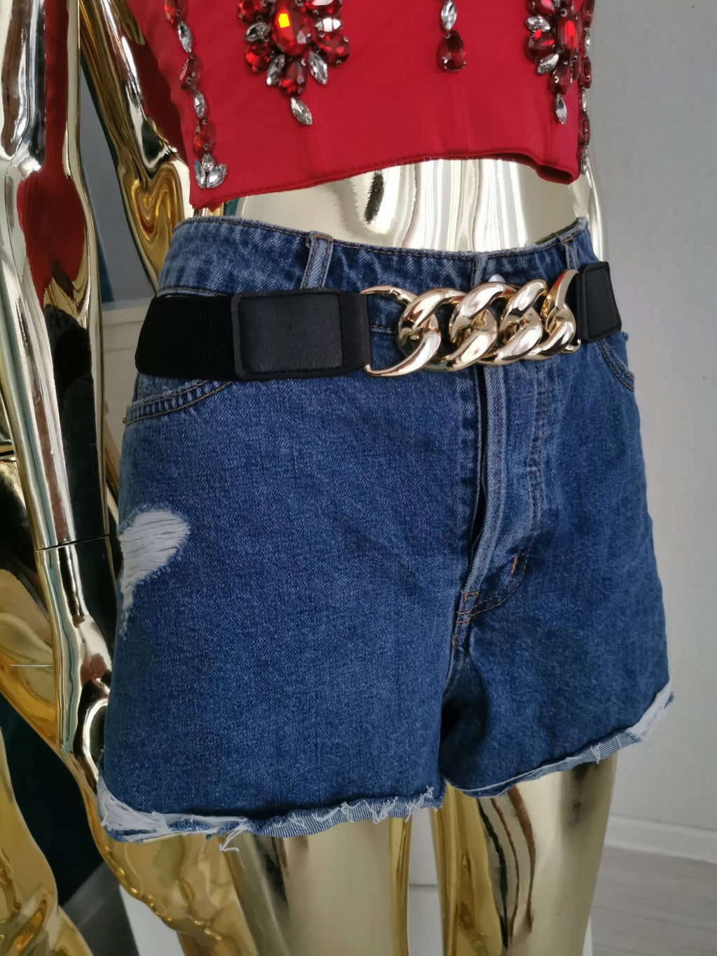 2XL dydžio tamsiai mėlyni džinsiniai šortai