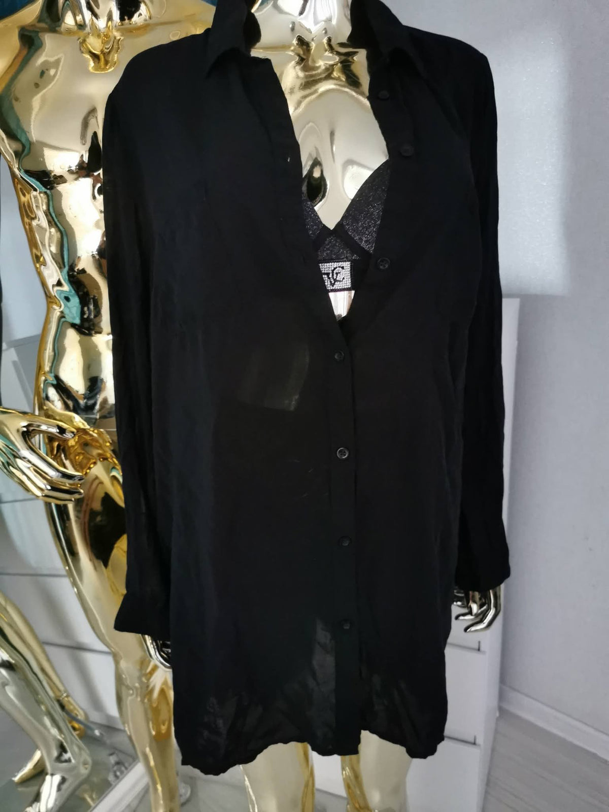 3XL/4XL dydžio juodi ilgi marškiniai