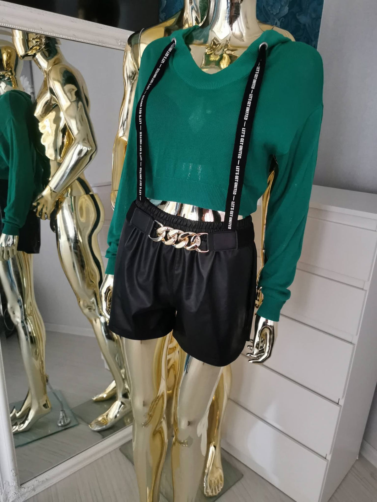 Crop top stiliaus žalias megztinis XS