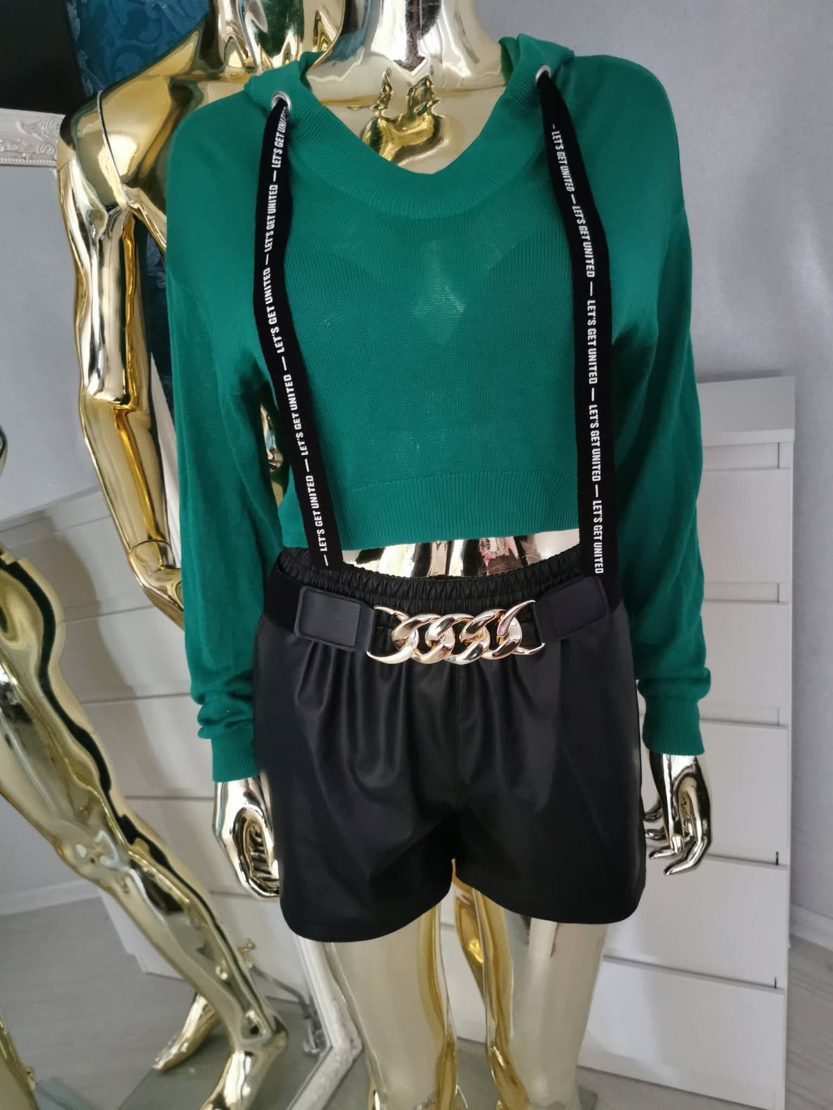 Crop top stiliaus žalias megztinis XS