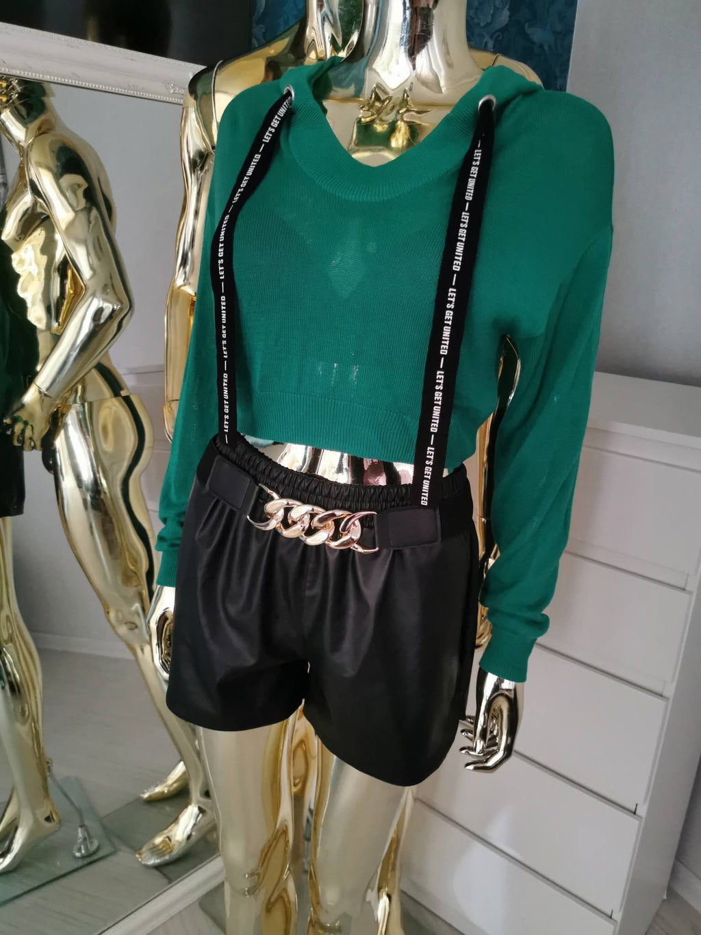 Crop top stiliaus žalias megztinis XS